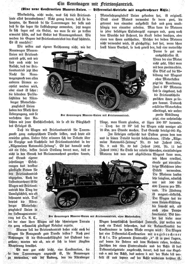 Der Maurer-Union-Rennwagen in der Allgemeinen Automobil Zeitung 1903